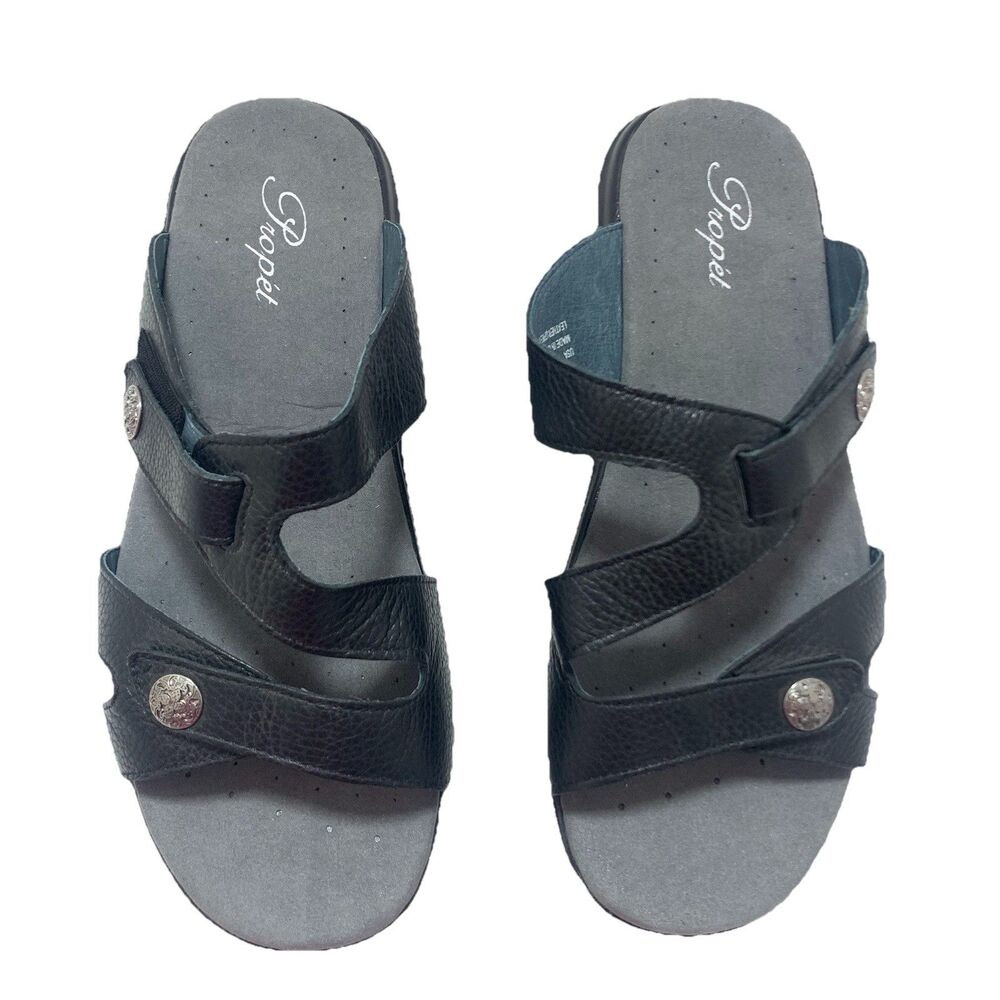 Propet Black Leather Slide Adjustable Strap Slides Size 9 Women’s EUC - Picture 2 of 13